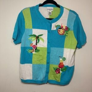 Women's Breckenridge Cocktail Tropical Whimsy‎ Short Sleeve Cardigan Vacation PM